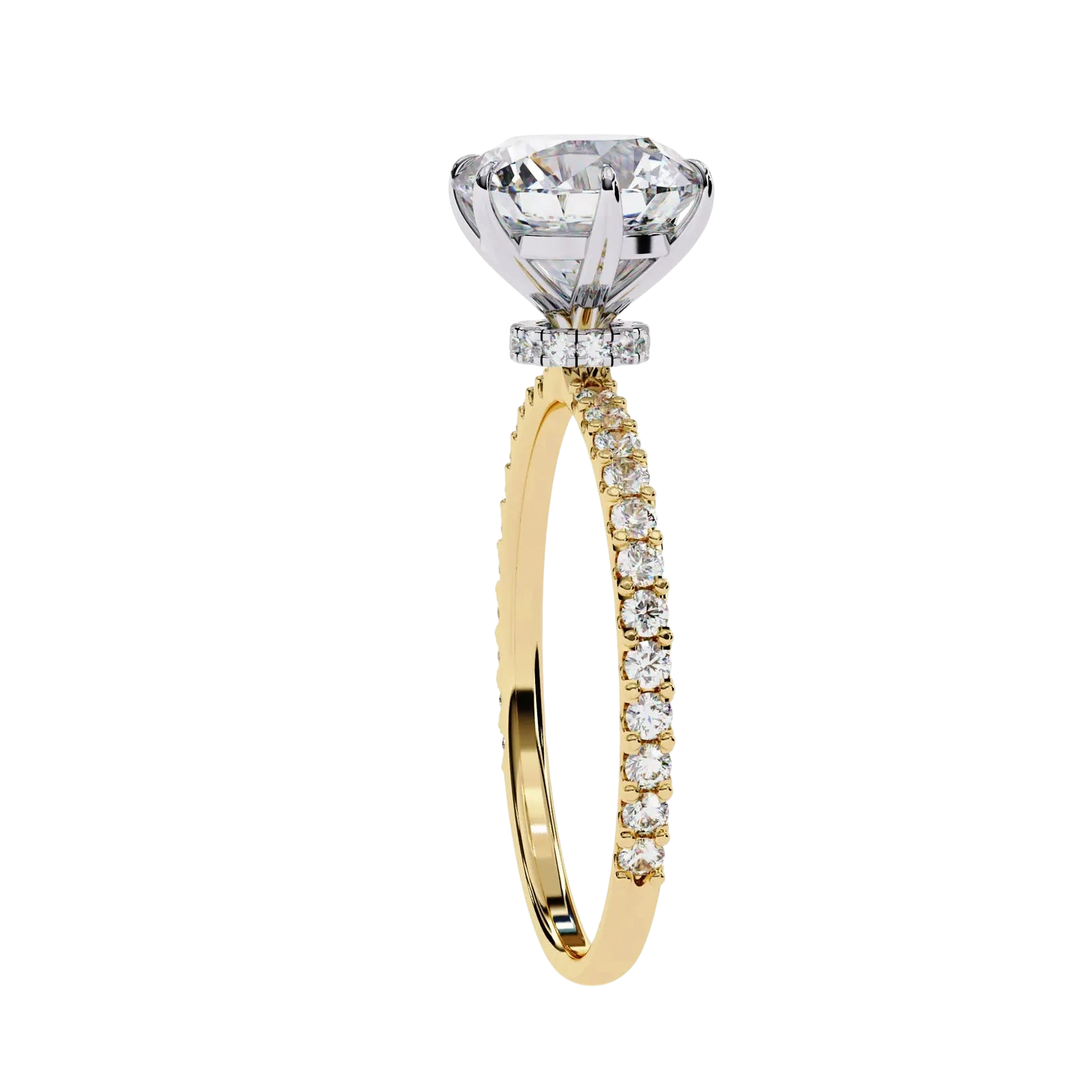 Mira Round Pavé Solitaire - round brilliant pavé engagement ring - in 18ct yellow gold - Lucano