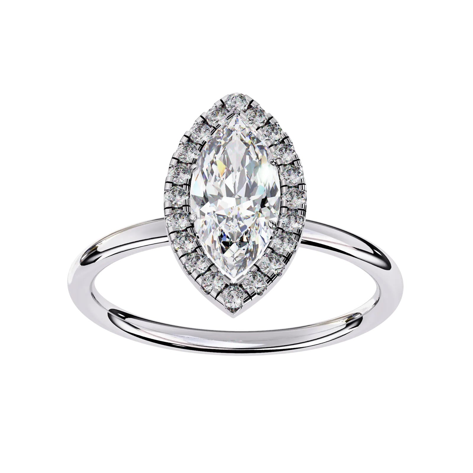 Halo Lumina Marquise Solitaire - marquise halo engagement ring - in 9ct white gold - Lucano