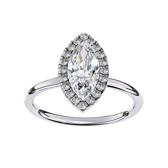 Halo Lumina Marquise Solitaire - marquise halo engagement ring - in 9ct white gold - Lucano