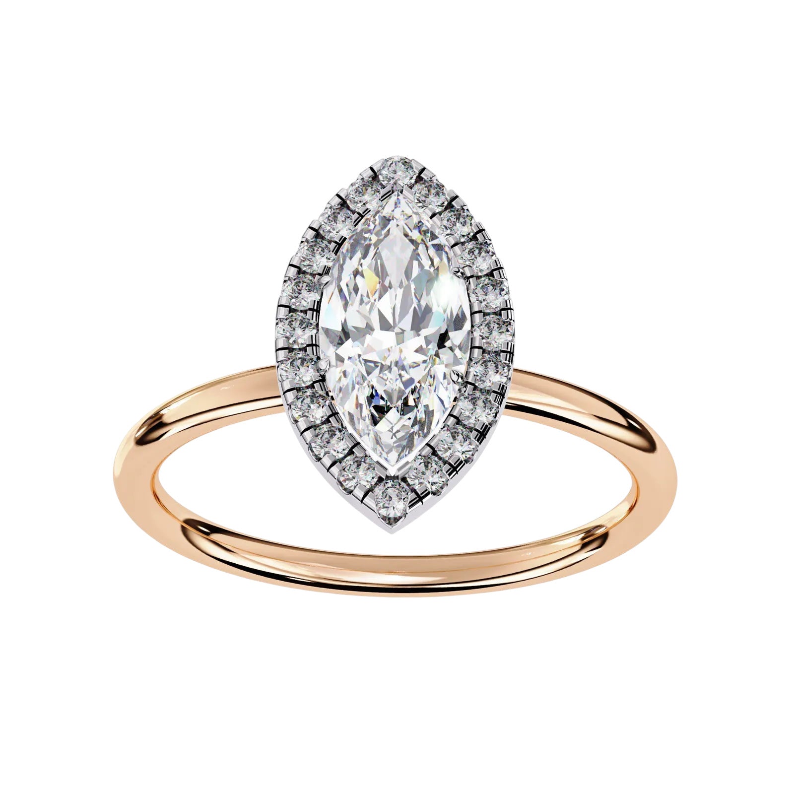 Halo Lumina Marquise Solitaire - marquise halo engagement ring - in 9ct rose gold - Lucano