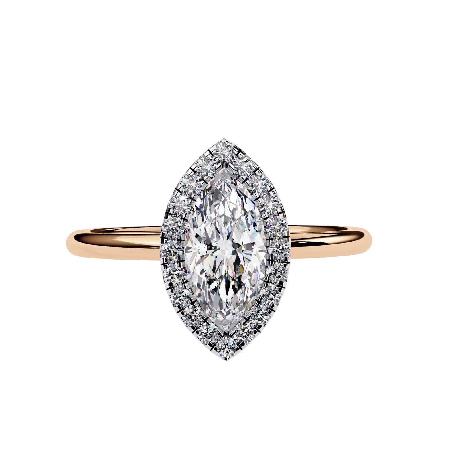 Halo Lumina Marquise Solitaire - marquise halo engagement ring - angled view - Lucano