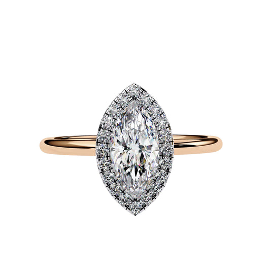 Halo Lumina Marquise Solitaire - marquise halo engagement ring - angled view - Lucano