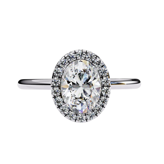 Halo Lumina Oval Solitaire - oval halo engagement ring - on hand - Lucano