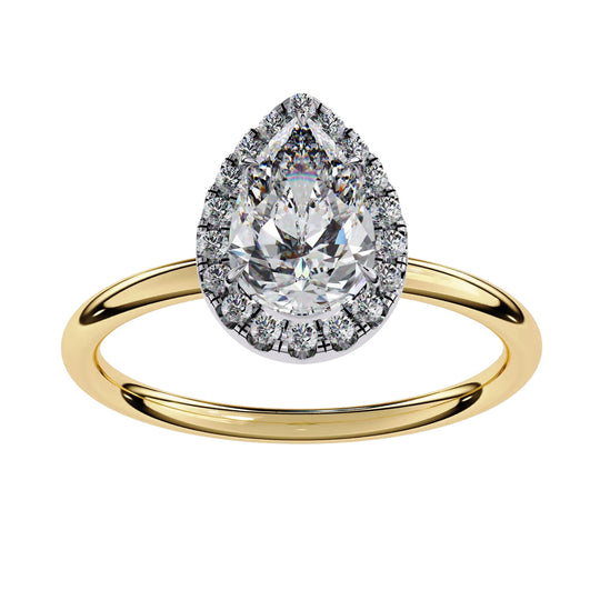 Halo Lumina Pear Solitaire - pear cut halo engagement ring - in 9ct white gold - Lucano