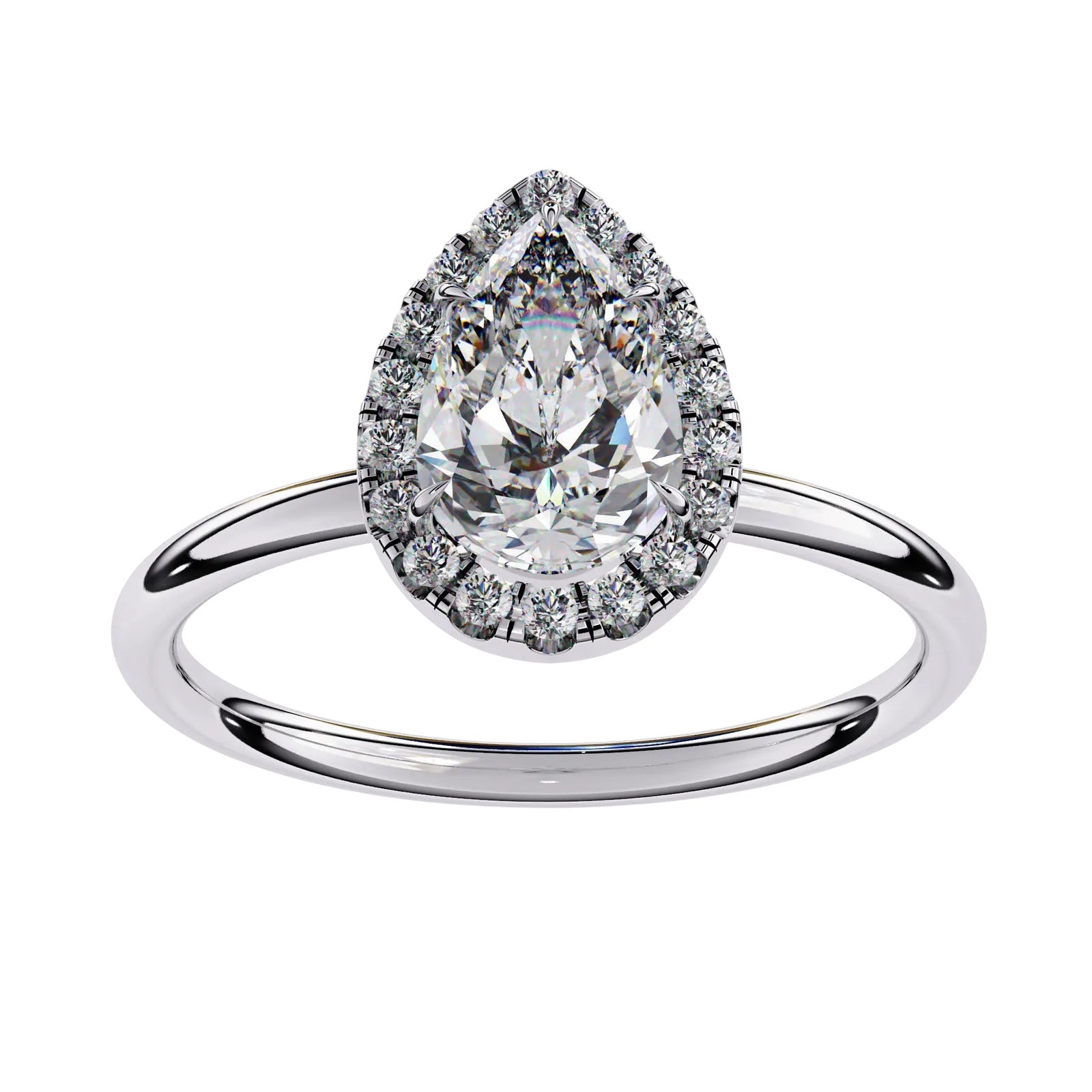Halo Lumina Pear Solitaire - pear cut halo engagement ring - in 18ct white gold - Lucano