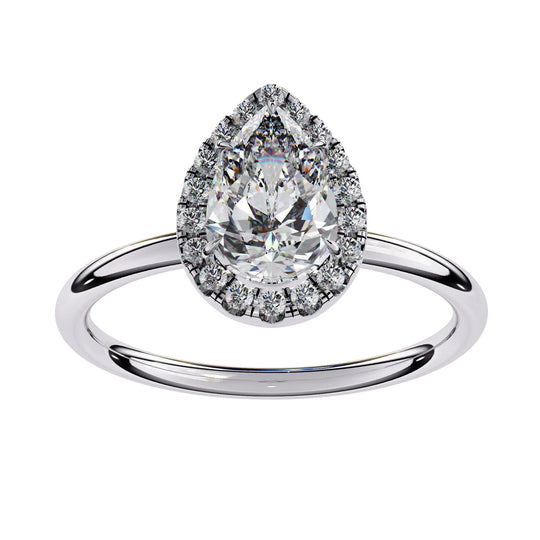 Halo Lumina Pear Solitaire - pear cut halo engagement ring - in 18ct white gold - Lucano