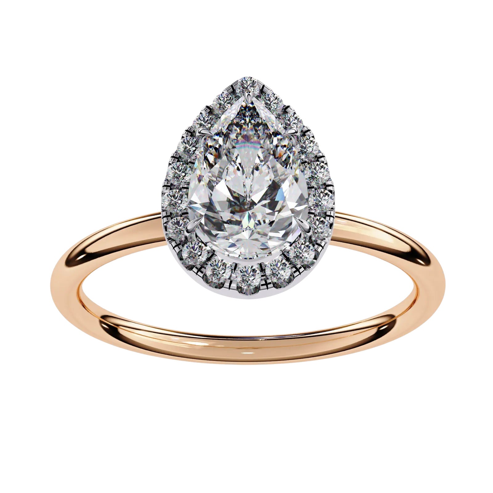 Halo Lumina Pear Solitaire - pear cut halo engagement ring - in 9ct rose gold - Lucano