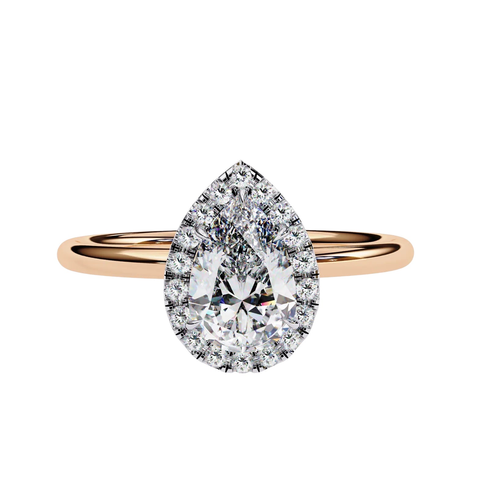 Halo Lumina Pear Solitaire - pear cut halo engagement ring - side profile - Lucano