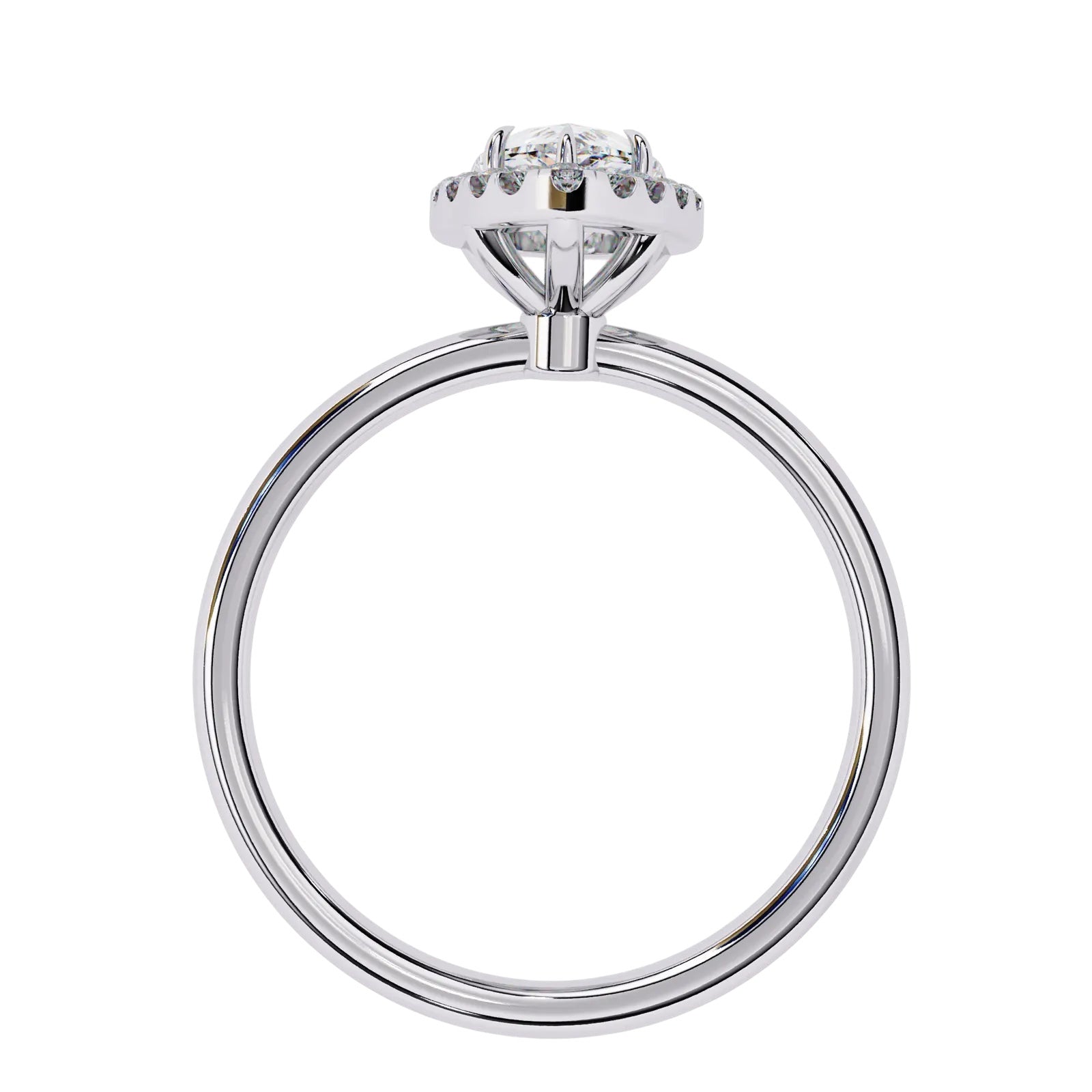 Halo Lumina Pear Solitaire - pear cut halo engagement ring - three-quarter view - Lucano