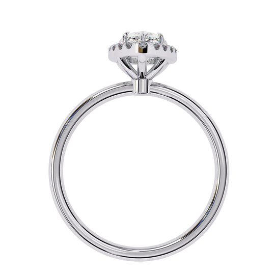 Halo Lumina Pear Solitaire - pear cut halo engagement ring - three-quarter view - Lucano
