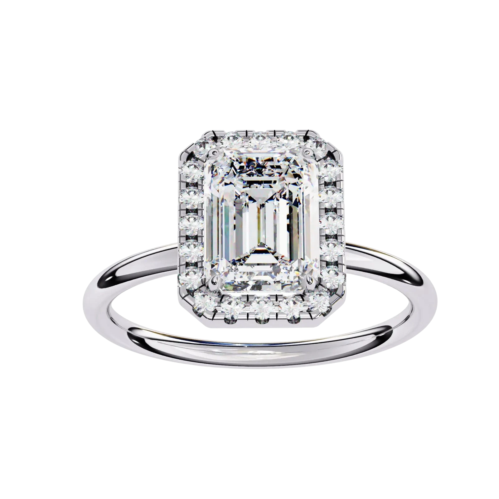 Halo Lumina Emerald Solitaire - emerald cut halo engagement ring - in 18ct white gold - Lucano