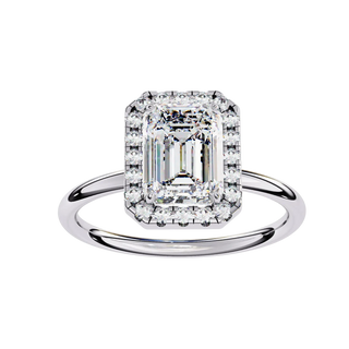 Halo Lumina Emerald Solitaire - emerald cut halo engagement ring - in 18ct white gold - Lucano
