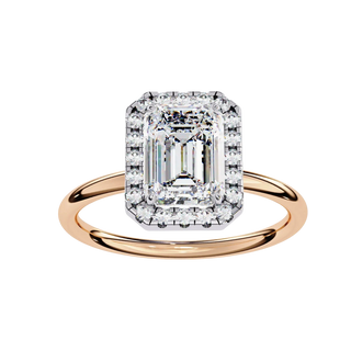 Halo Lumina Emerald Solitaire - emerald cut halo engagement ring - in 9ct rose gold - Lucano