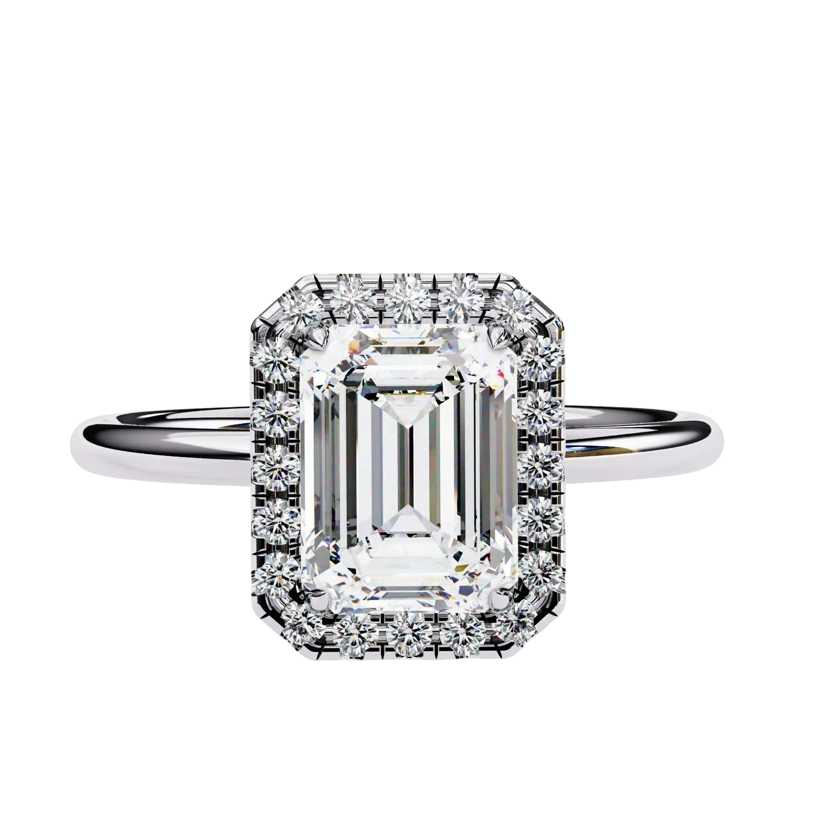 Halo Lumina Emerald Solitaire - emerald cut halo engagement ring, handcrafted in Byron Bay, Australia by Lucano