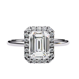 Halo Lumina Emerald Solitaire - emerald cut halo engagement ring, handcrafted in Byron Bay, Australia by Lucano