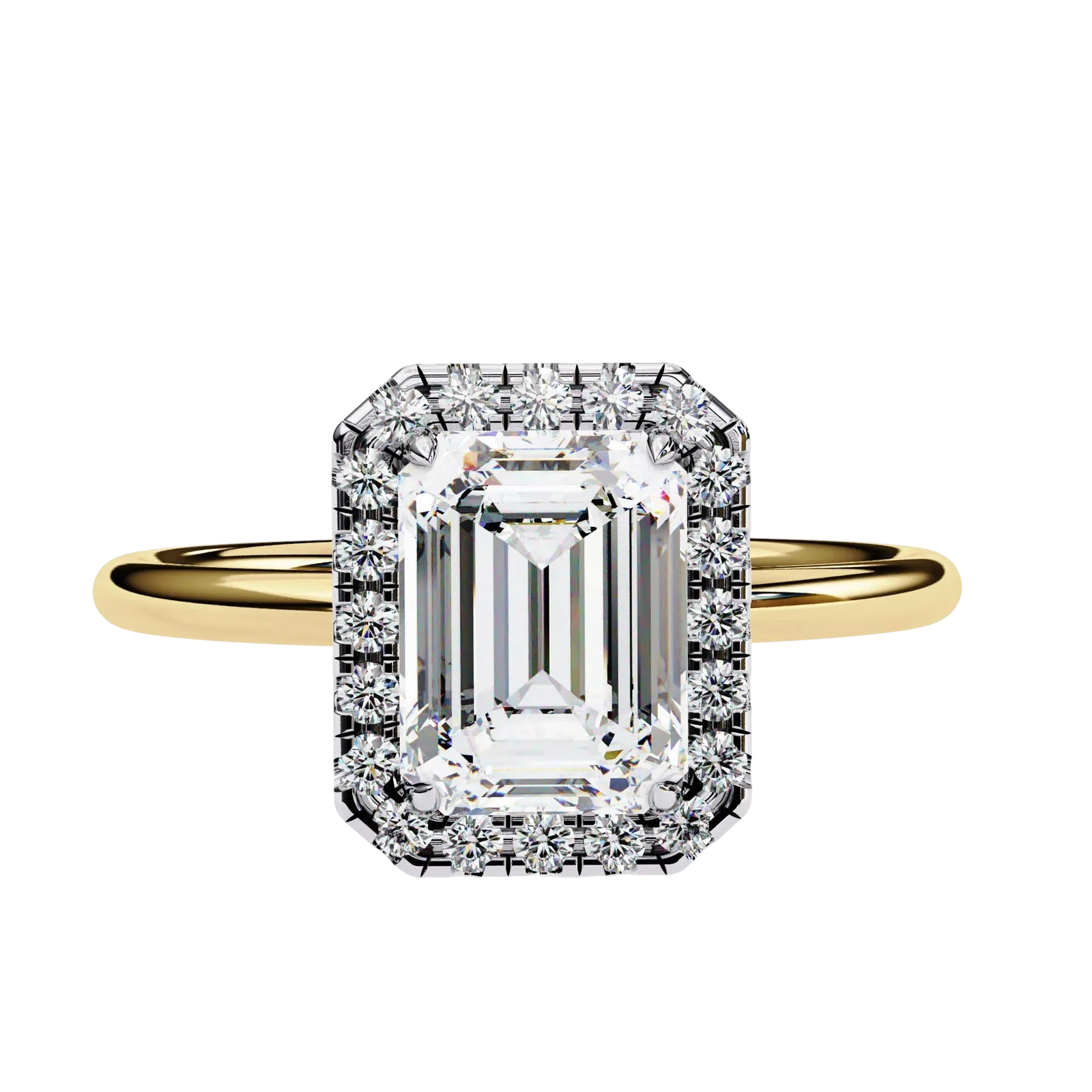 Halo Lumina Emerald Solitaire - emerald cut halo engagement ring - side profile - Lucano