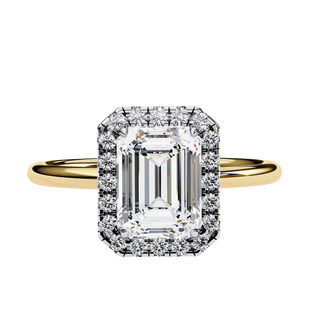 Halo Lumina Emerald Solitaire - emerald cut halo engagement ring - side profile - Lucano