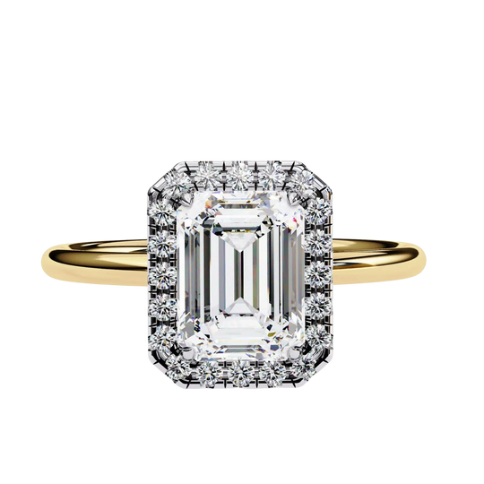 Halo Lumina Emerald Solitaire - emerald cut halo engagement ring - side profile - Lucano