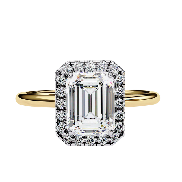 Halo Lumina Emerald Solitaire - emerald cut halo engagement ring - side profile - Lucano