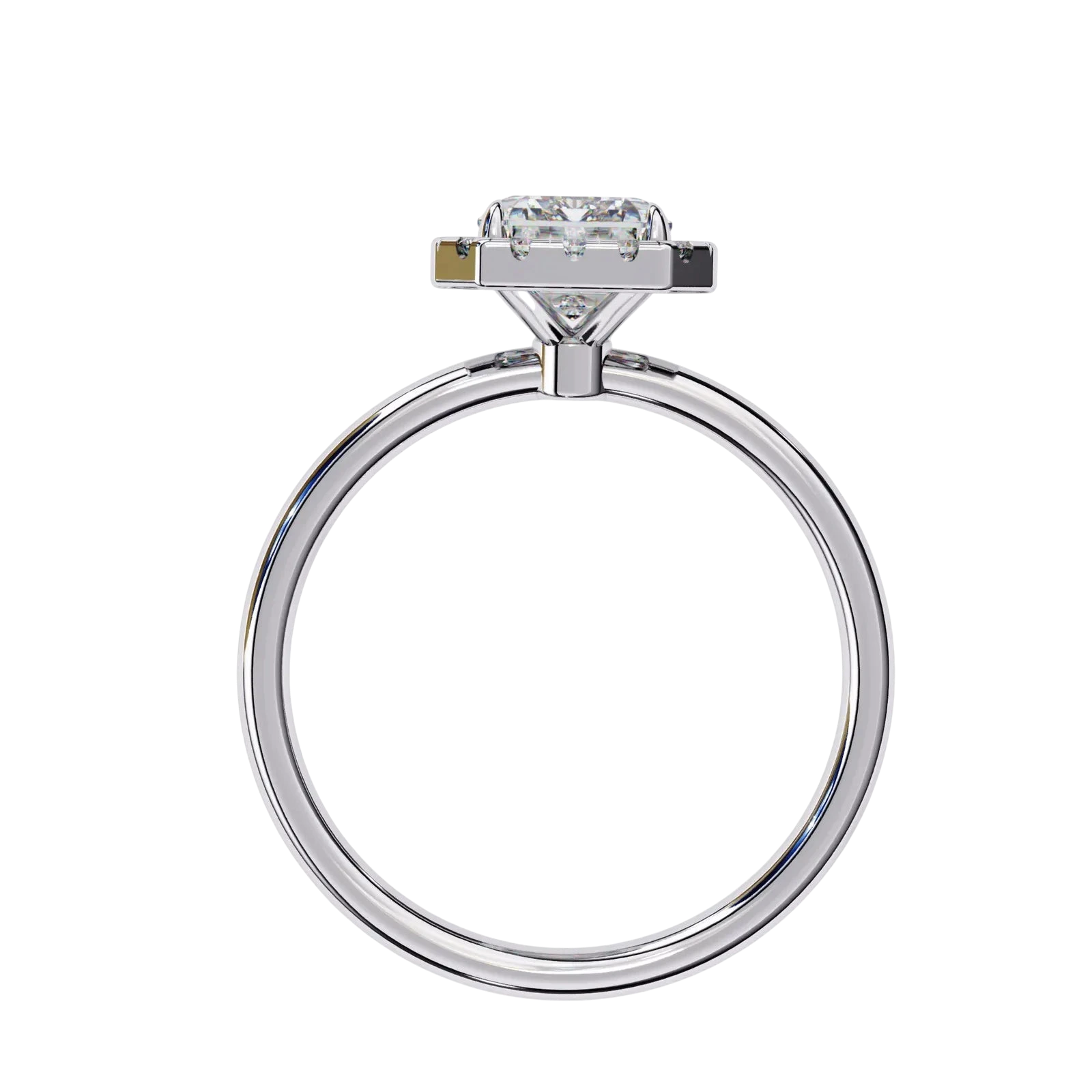 Halo Lumina Emerald Solitaire - emerald cut halo engagement ring - angled view - Lucano