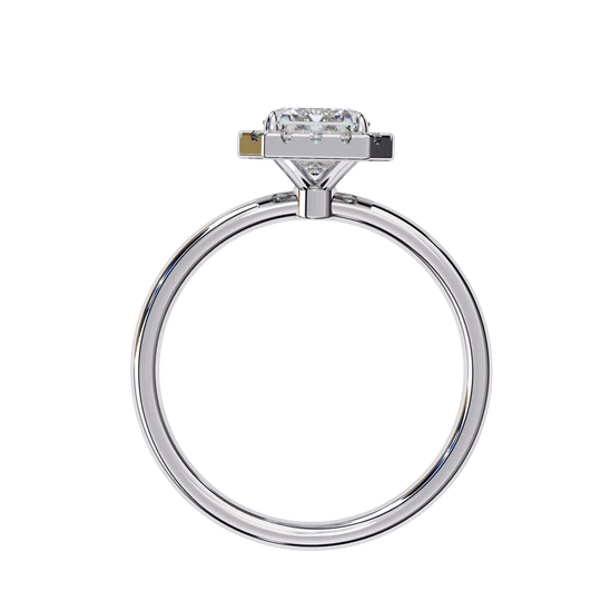 Halo Lumina Emerald Solitaire - emerald cut halo engagement ring - angled view - Lucano