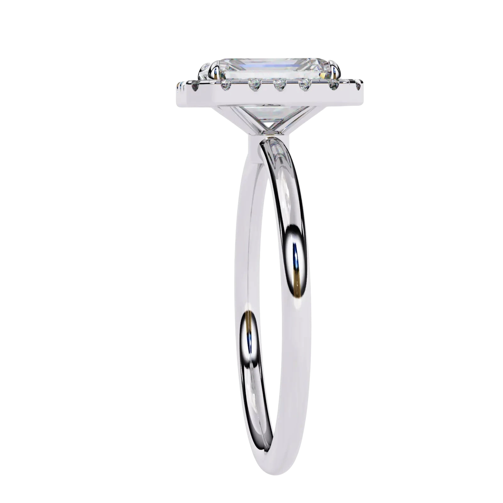 Halo Lumina Emerald Solitaire - emerald cut halo engagement ring - on hand - Lucano