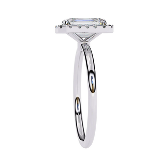 Halo Lumina Emerald Solitaire - emerald cut halo engagement ring - on hand - Lucano