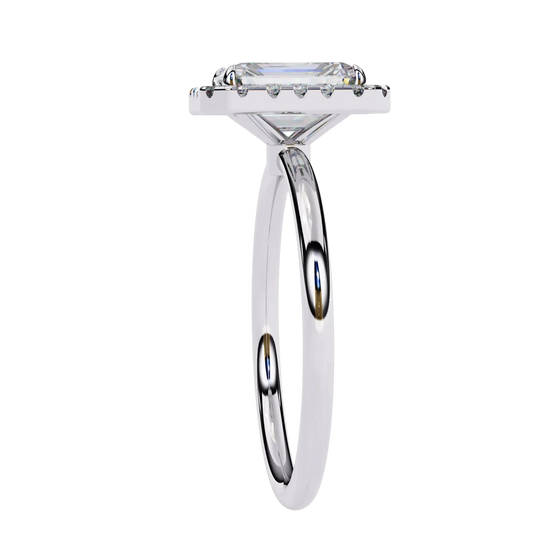 Halo Lumina Emerald Solitaire - emerald cut halo engagement ring - on hand - Lucano