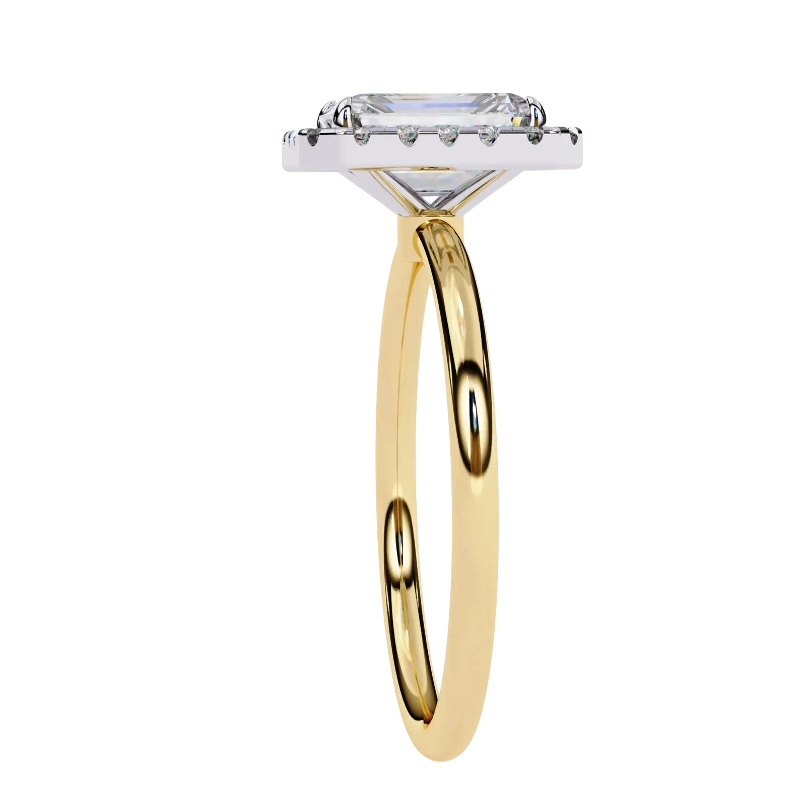 Halo Lumina Emerald Solitaire - emerald cut halo engagement ring - in 9ct yellow gold - Lucano