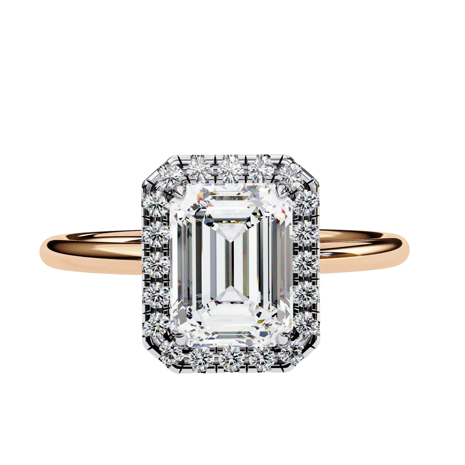Halo Lumina Emerald Solitaire - emerald cut halo engagement ring - in 18ct yellow gold - Lucano