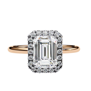 Halo Lumina Emerald Solitaire - emerald cut halo engagement ring - in 18ct yellow gold - Lucano