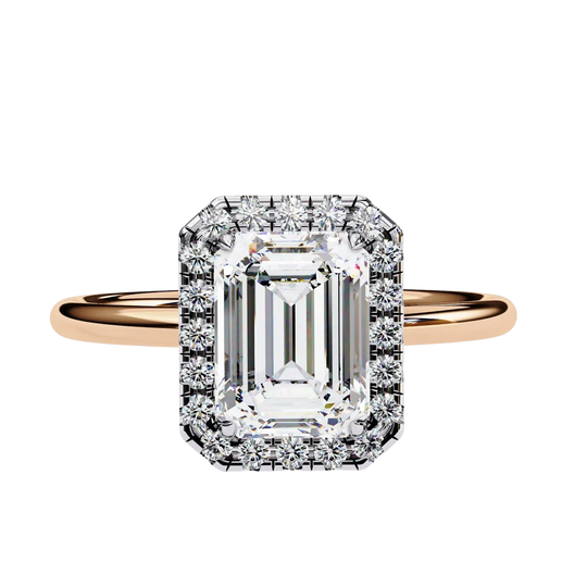 Halo Lumina Emerald Solitaire - emerald cut halo engagement ring - in 18ct yellow gold - Lucano