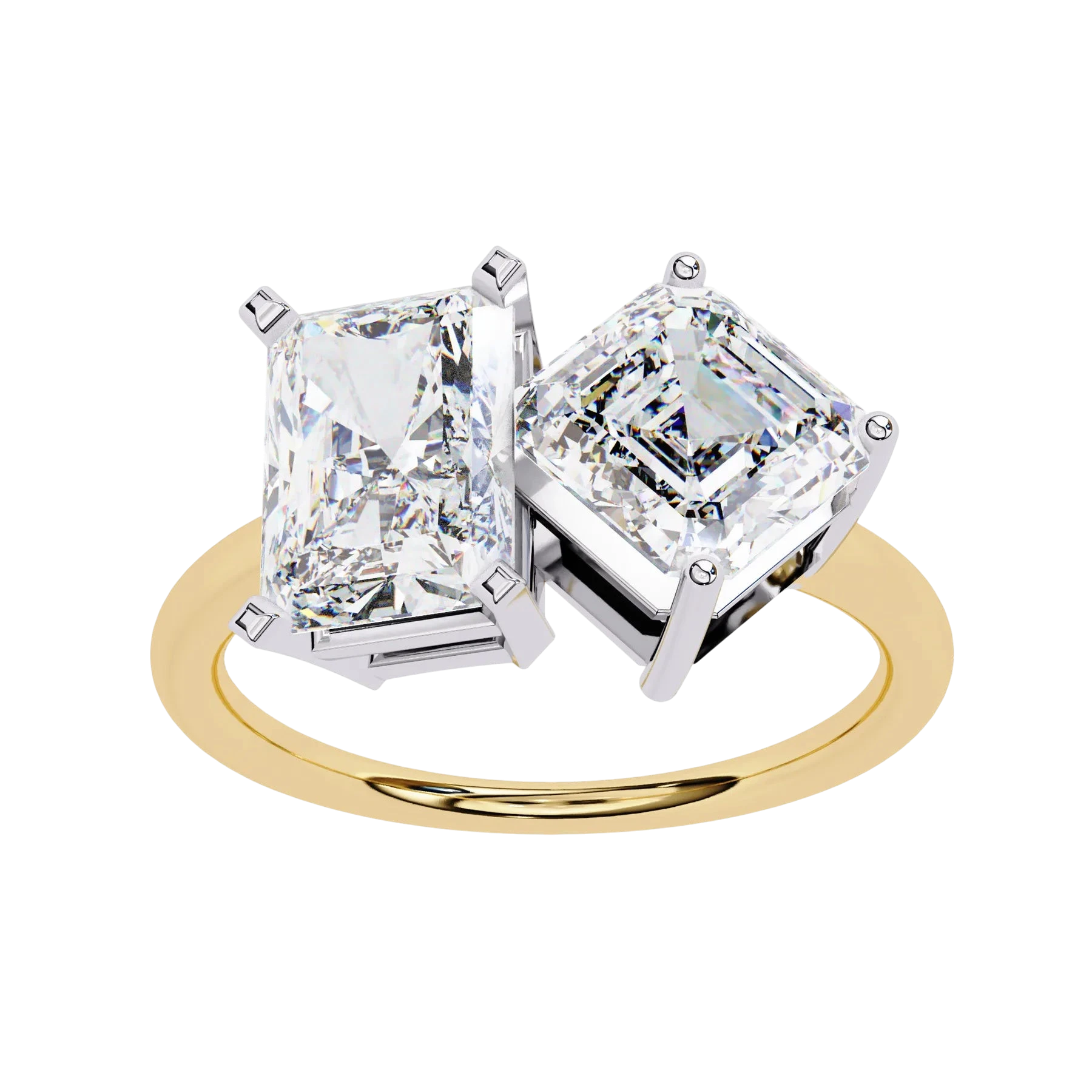 Toi et Moi Radiant & Emerald Ring - toi et moi engagement ring - side profile - Lucano