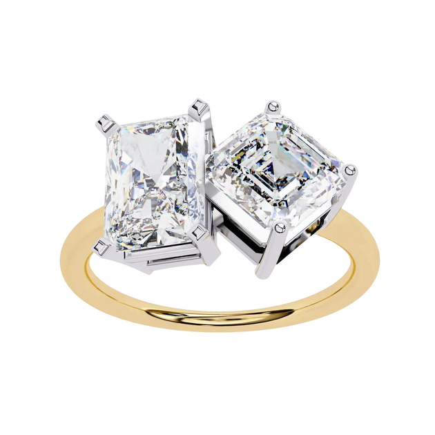 Toi et Moi Radiant & Emerald Ring - toi et moi engagement ring - side profile - Lucano