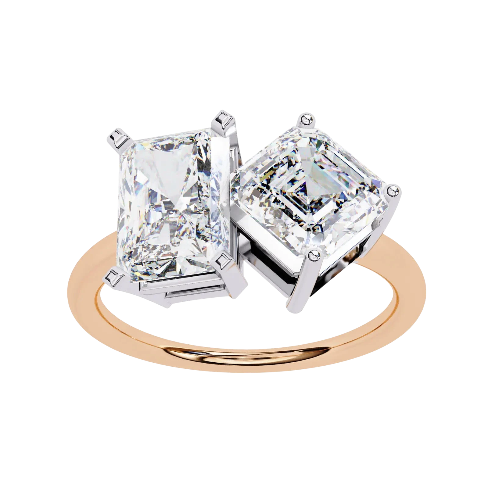 Toi et Moi Radiant & Emerald Ring - toi et moi engagement ring - three-quarter view - Lucano