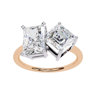 Toi et Moi Radiant & Emerald Ring - toi et moi engagement ring - three-quarter view - Lucano