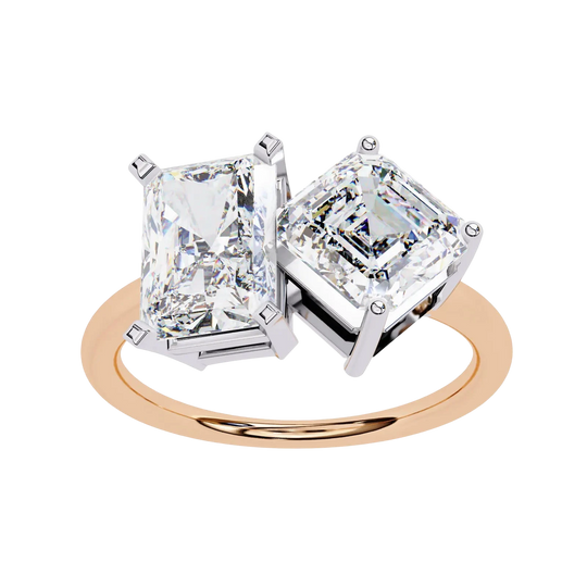 Toi et Moi Radiant & Emerald Ring - toi et moi engagement ring - three-quarter view - Lucano