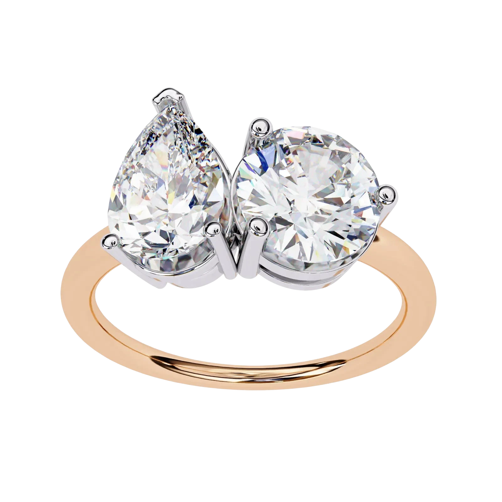 Toi et Moi Pear & Round Ring - toi et moi engagement ring - three-quarter view - Lucano