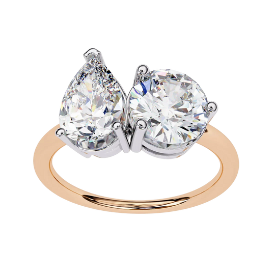Toi et Moi Pear & Round Ring - toi et moi engagement ring - three-quarter view - Lucano