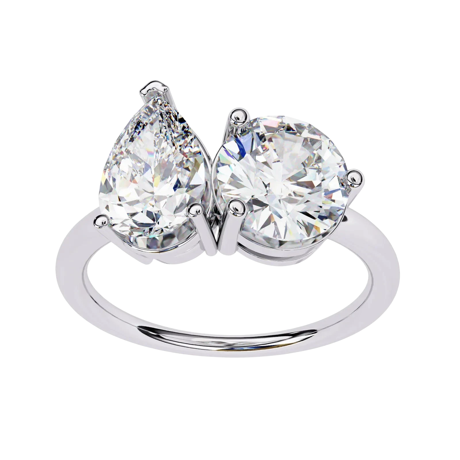 Toi et Moi Pear & Round Ring - toi et moi engagement ring - top view - Lucano