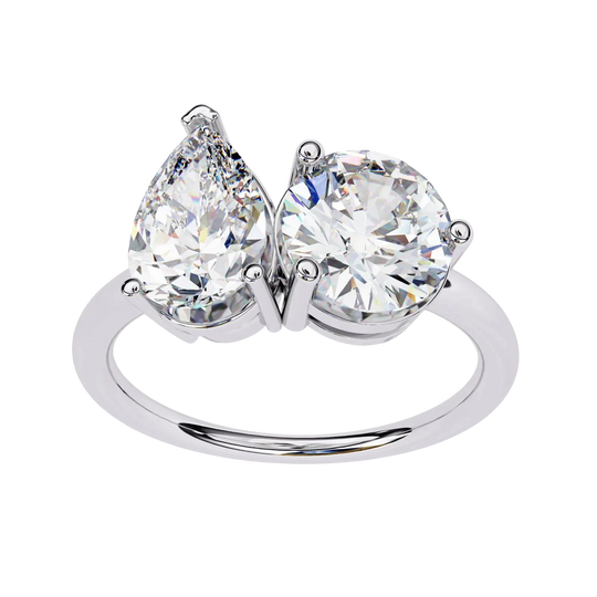 Toi et Moi Pear & Round Ring - toi et moi engagement ring - top view - Lucano