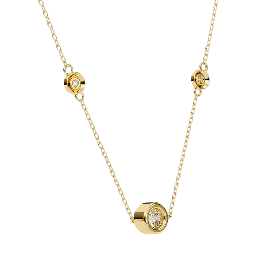 Stelle Trio Bezel Necklace - solid gold diamond pendant - side profile - hand-made in Byron Bay Hinterland, Australia by Lucano Fine Jewellery