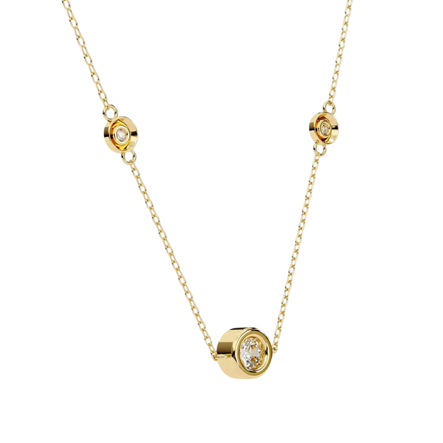 Stelle Trio Bezel Necklace - solid gold diamond pendant - side profile - hand-made in Byron Bay Hinterland, Australia by Lucano Fine Jewellery