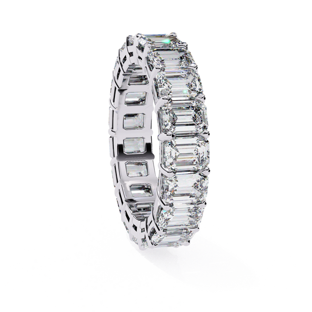 Lumière Emerald Eternity - emerald-cut diamond eternity ring - side profile - Lucano