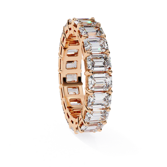 Lumière Emerald Eternity - emerald-cut diamond eternity ring - angled view - Lucano