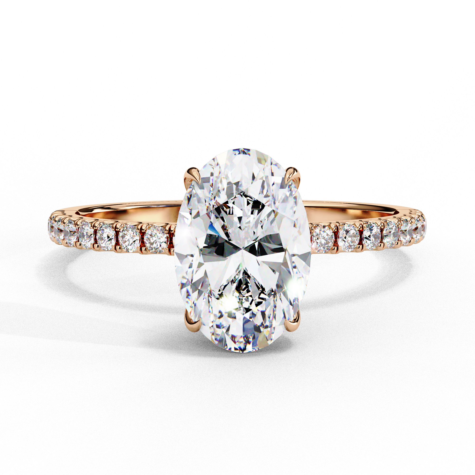 Mira Oval Pavé Solitaire - oval pavé engagement ring - three-quarter view - Lucano