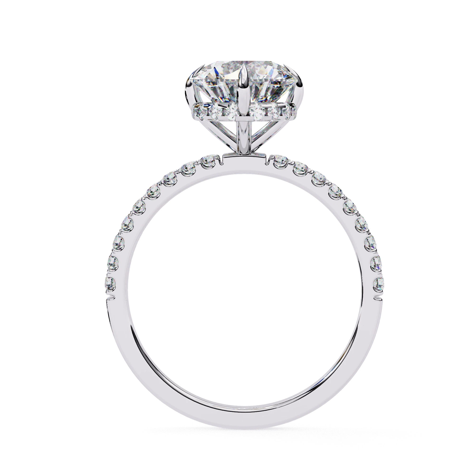 Mira Round Pavé Solitaire - round brilliant pavé engagement ring - three-quarter view - Lucano