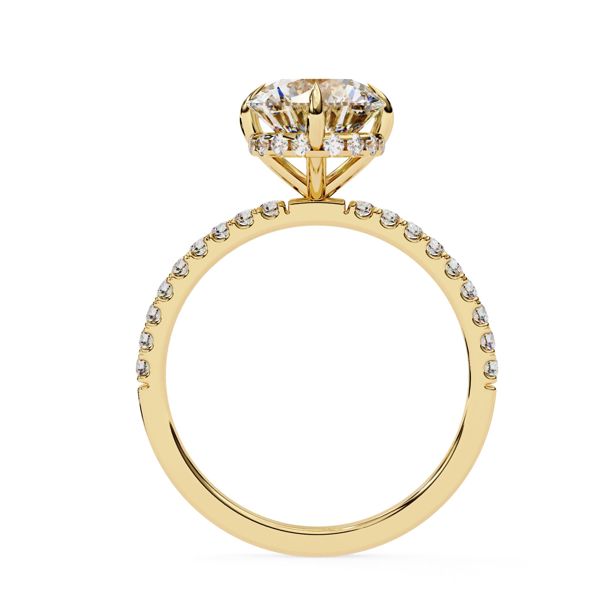Mira Round Pavé Solitaire - round brilliant pavé engagement ring - top view - Lucano
