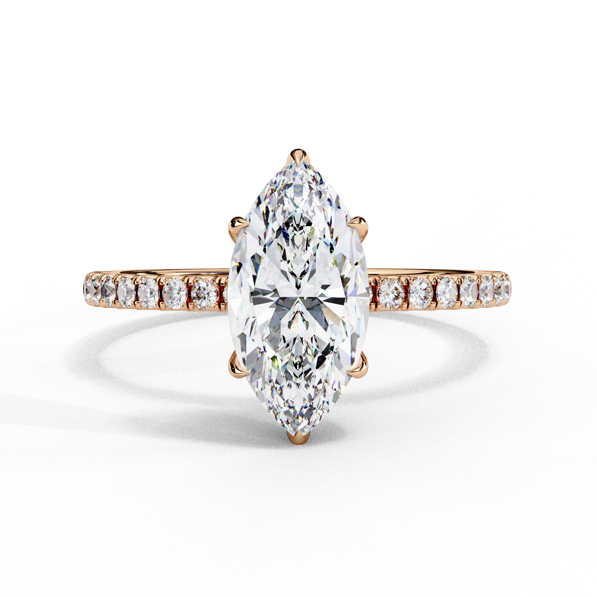 Mira Marquise Pavé Solitaire - marquise pavé engagement ring - three-quarter view - Lucano