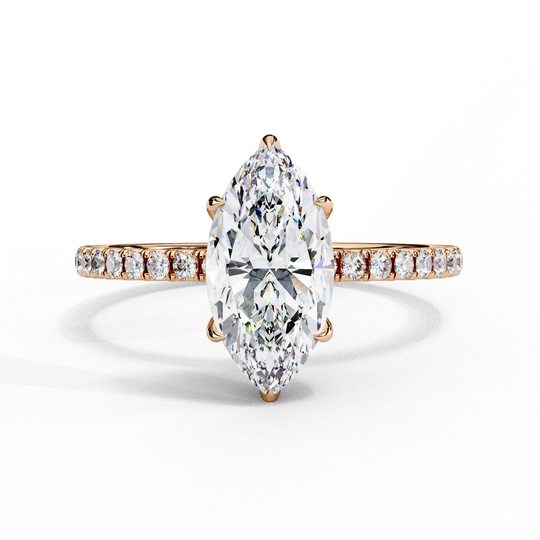 Mira Marquise Pavé Solitaire - marquise pavé engagement ring - three-quarter view - Lucano